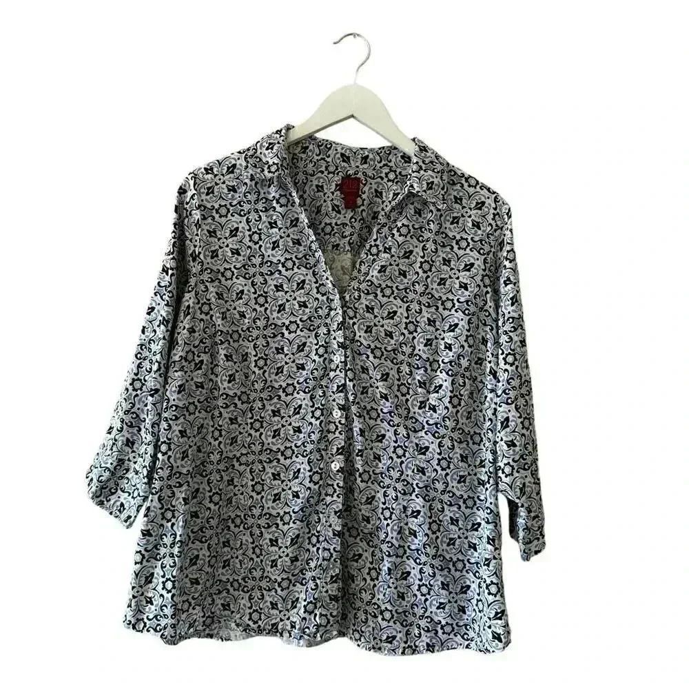 212 Collection Shirt Blouse Plus Paisley Cotton Spandex Floral SZ SZ 1X #1948